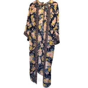 floral kimono long cover-up duster wide arm semi sheer